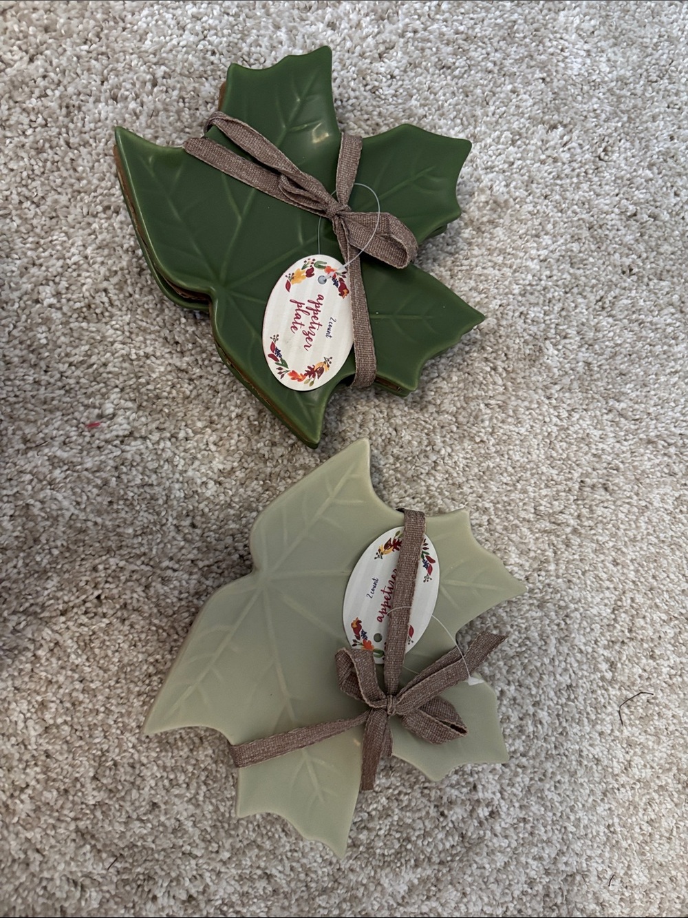 Leaf Shaped Ceramic appetizer Serving Dishes - Green & Sage Set